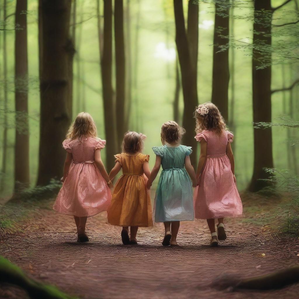 Dos chicas y dos chicos se encuentran en un bosque encantado