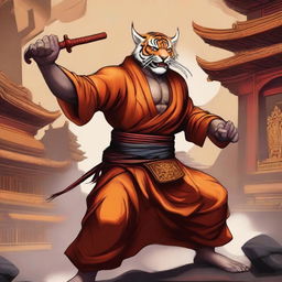 A detailed illustration of a Rakshasa fighter monk in a dynamic combat stance