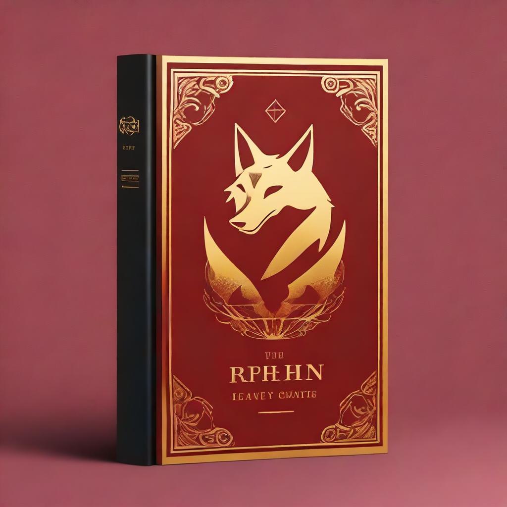 A gold and red fantasy book cover featuring a golden wolf symbol