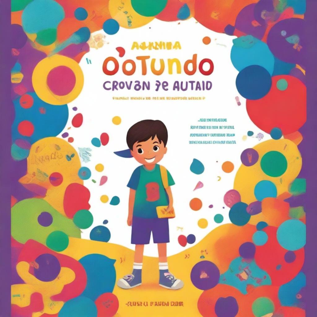 Create a vibrant and colorful book cover for 'O Mundo Colorido de Maikon: Descobrindo o Autismo'