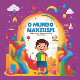 Create a vibrant and colorful book cover for 'O Mundo Colorido de Maikon: Descobrindo o Autismo'