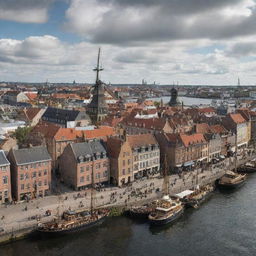 Imagine Denmark with a steampunk makeover: intricately mechanized cityscape of Copenhagen, rural landscapes fused with steam-powered windmills, and the coastal areas bustling with brass-clad, antique ships.