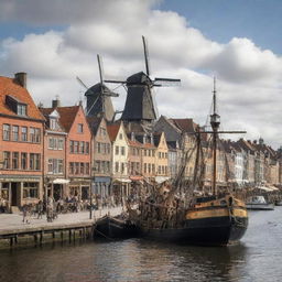 Imagine Denmark with a steampunk makeover: intricately mechanized cityscape of Copenhagen, rural landscapes fused with steam-powered windmills, and the coastal areas bustling with brass-clad, antique ships.