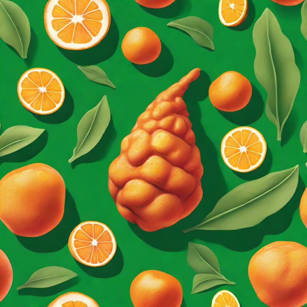 A vibrant and detailed image of a gingerfruit, a fictional fruit combining elements of ginger and citrus