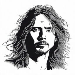 A detailed doodle of Chris Cornell, capturing his iconic look with long hair and soulful eyes