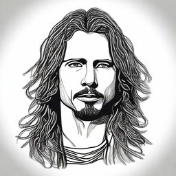 A detailed doodle of Chris Cornell, capturing his iconic look with long hair and soulful eyes