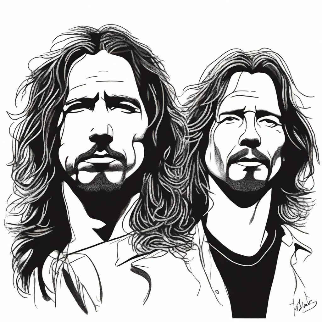 A detailed drawing featuring Chris Cornell and Eddie Vedder together