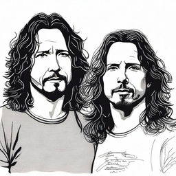 A detailed drawing featuring Chris Cornell and Eddie Vedder together