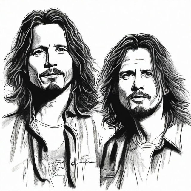 A detailed drawing featuring Chris Cornell and Eddie Vedder together