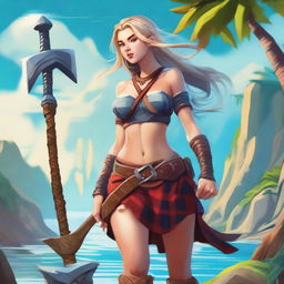 A full body image of an appealing female Norse warrior student, in a vibrant fantasy art style, in a dynamic pose