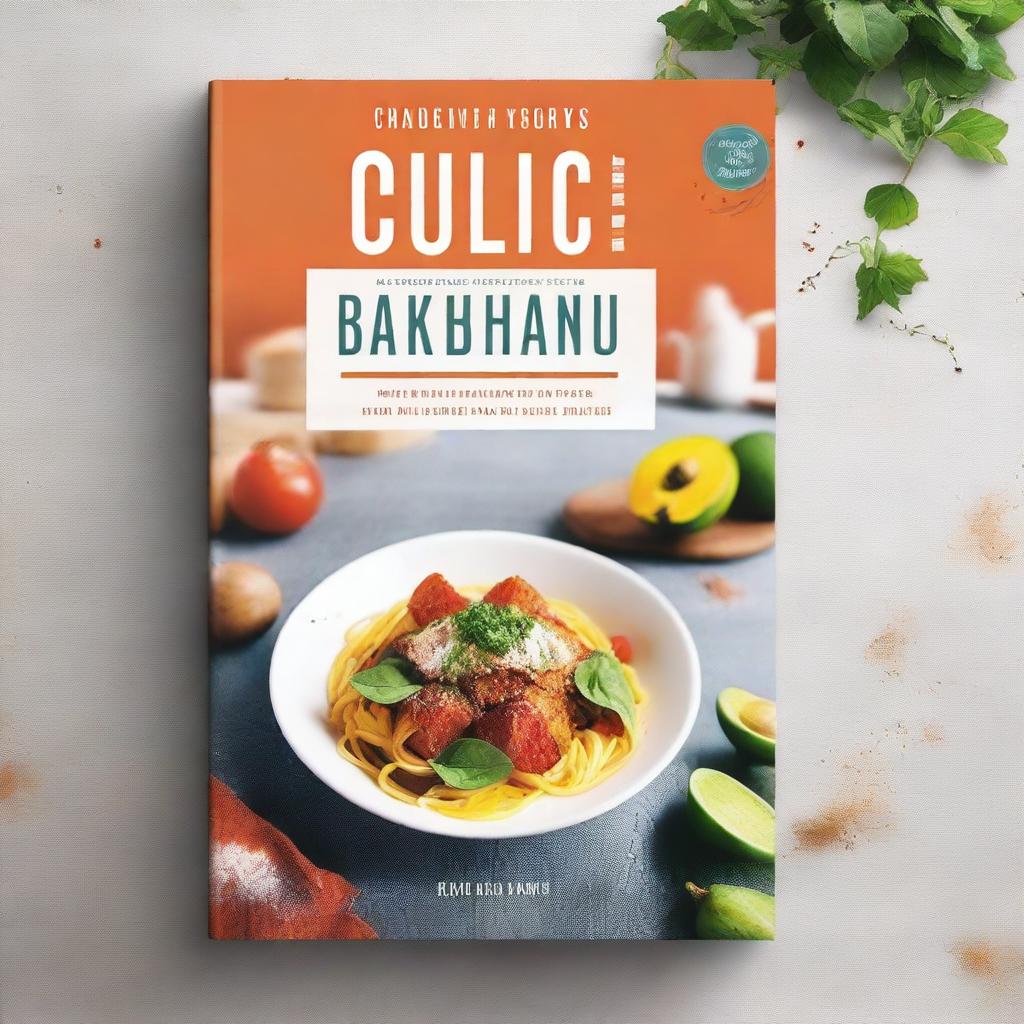 Create a book cover for a culinary book featuring vibrant and appetizing food photography