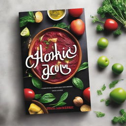 Create a book cover for a culinary book featuring vibrant and appetizing food photography