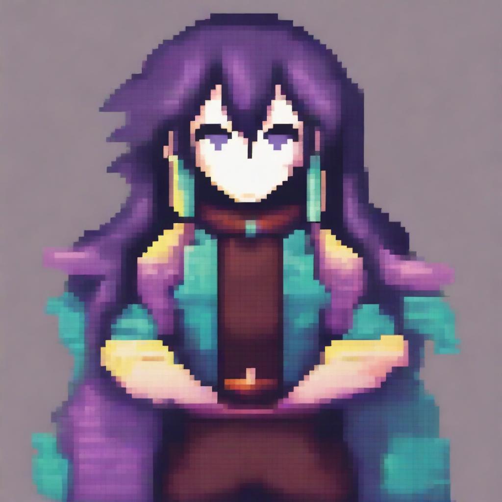 A vibrant and detailed anime character depicted in pixel art style