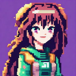 A vibrant and detailed anime character depicted in pixel art style