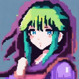 A vibrant and detailed anime character depicted in pixel art style