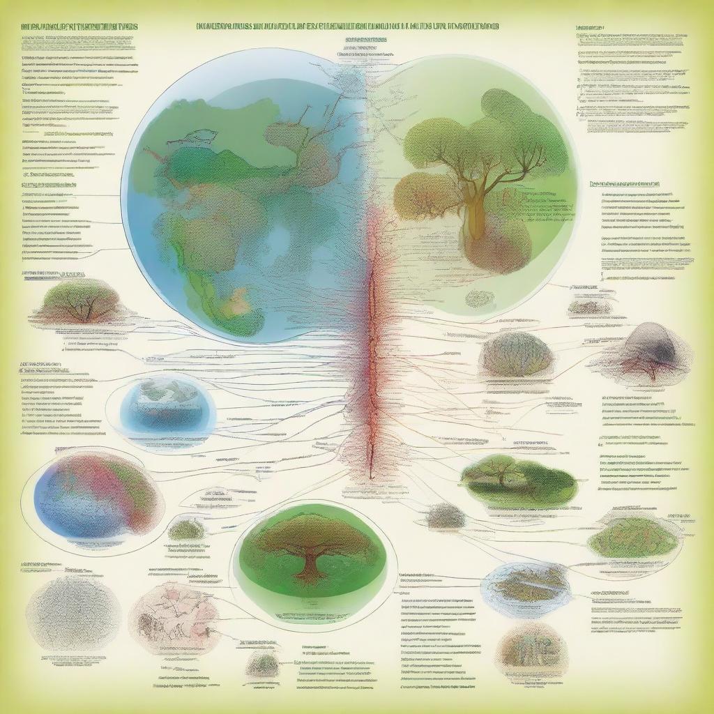 A detailed illustration showing the interconnectedness of ecology, classification and nomenclature, and global diseases