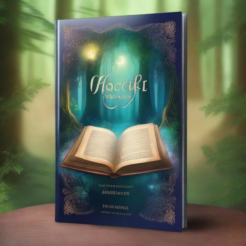 A captivating book cover featuring an open book with magical elements swirling around it