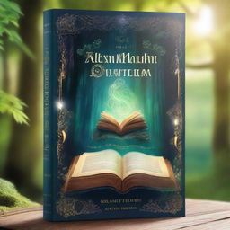 A captivating book cover featuring an open book with magical elements swirling around it