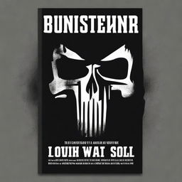 Design a book cover featuring a black Punisher skull prominently displayed