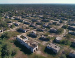 A bird's eye view of a vast abandoned town