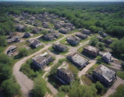 A bird's eye view of a vast abandoned town