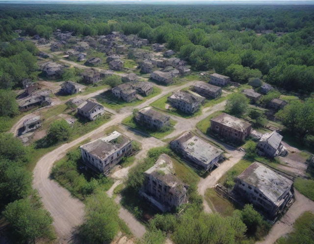 A bird's eye view of a vast abandoned town