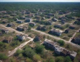 A bird's eye view of a vast abandoned town