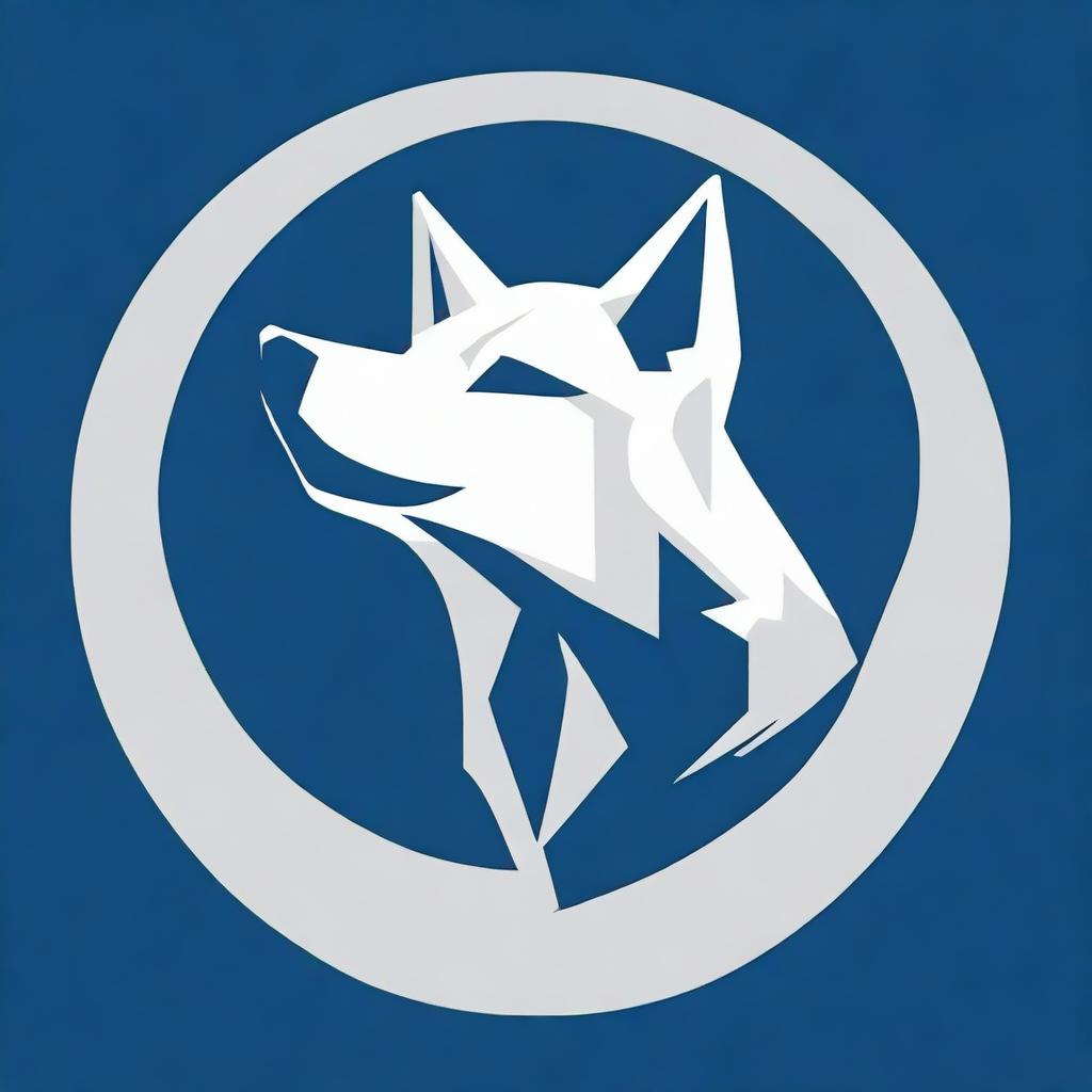 A howling wolf symbol set against a deep blue background