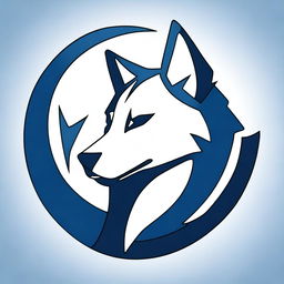 A howling wolf symbol set against a deep blue background