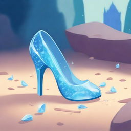 A detailed illustration of Cinderella's broken glass shoe lying on the ground