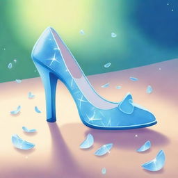 A detailed illustration of Cinderella's broken glass shoe lying on the ground