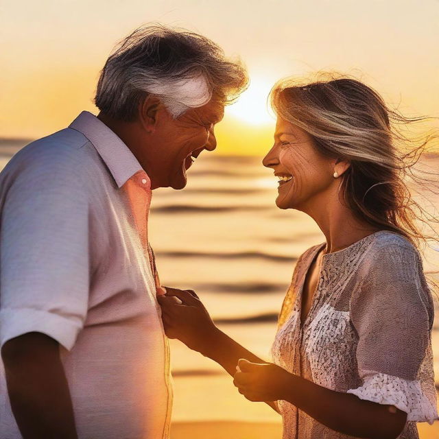 A heartwarming image of a couple enjoying a beautiful sunset together on a beach