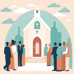 Create an illustration that depicts gender equality between men and women within a church setting