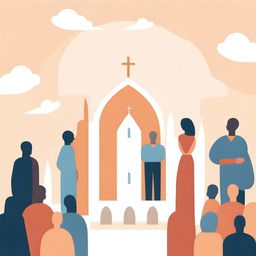 Create an illustration that depicts gender equality between men and women within a church setting