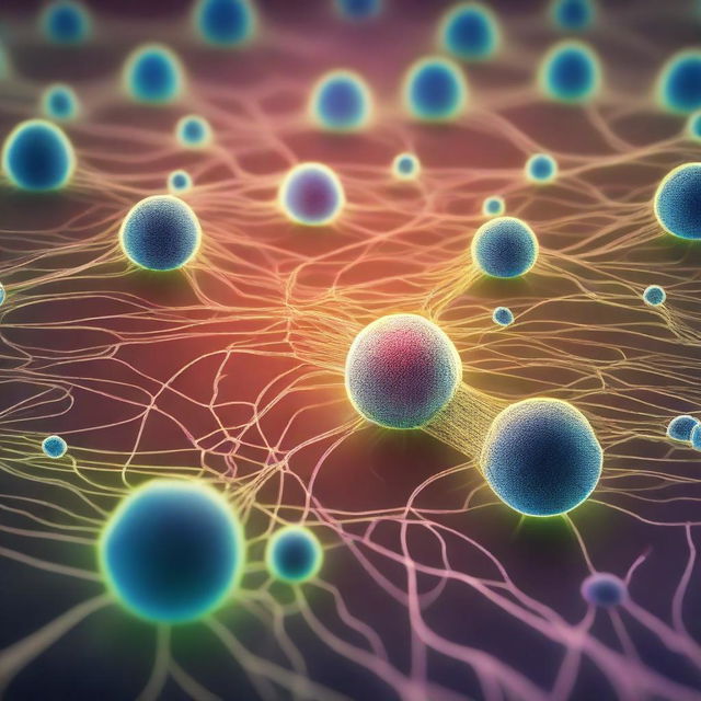 A highly detailed scientific illustration showcasing laser biophotonics of cells