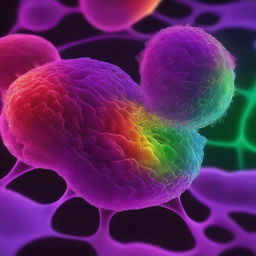 A detailed laser visualization of cells with a gradient of the visible spectrum