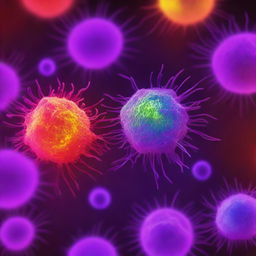 A detailed laser visualization of cells with a gradient of the visible spectrum