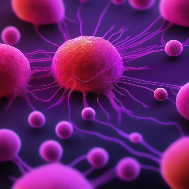 A detailed laser visualization of cells with a gradient of the visible spectrum