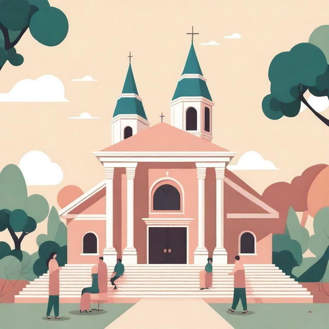 Create an illustration symbolizing gender equality between men and women, focusing on gender-responsive policies and guidance within Indonesian churches