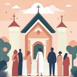 Create an illustration symbolizing gender equality between men and women, focusing on gender-responsive policies and guidance within Indonesian churches