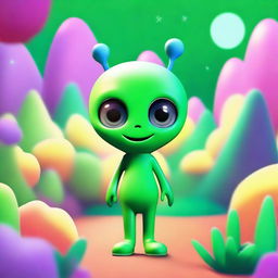 Create an image of a friendly alien with green skin, large eyes, and a welcoming smile