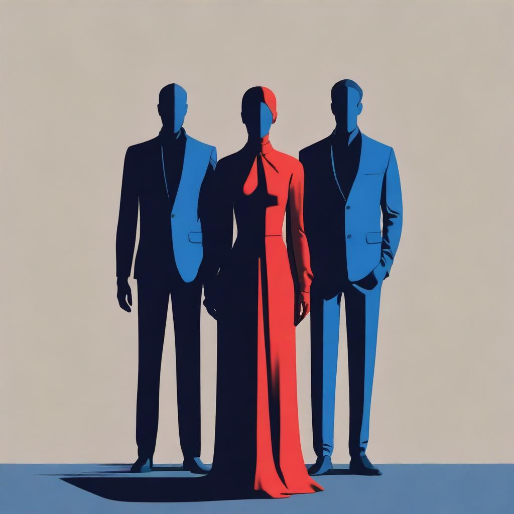 Create an image of three figures menacingly standing in the darkness