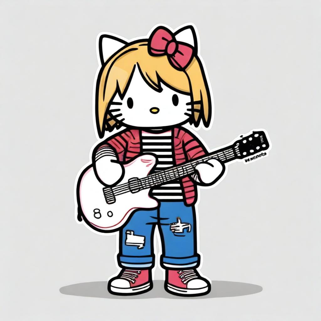 A Hello Kitty character dressed as Kurt Cobain