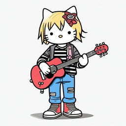 A Hello Kitty character dressed as Kurt Cobain