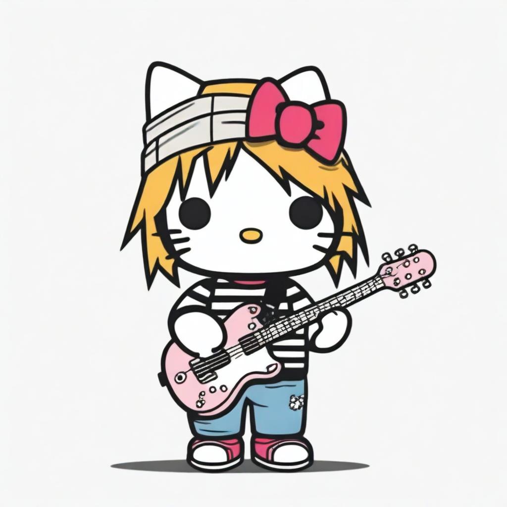 A Hello Kitty character dressed as Kurt Cobain