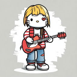 A classic Hello Kitty character dressed as Kurt Cobain