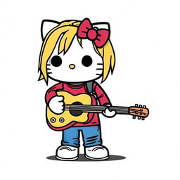 A classic Hello Kitty character dressed as Kurt Cobain