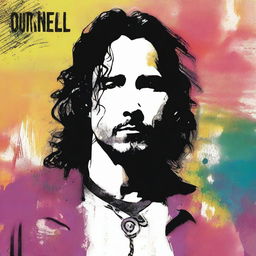 Design a journal branded with Chris Cornell's name, reminiscent of the 1990s, with vibrant colors