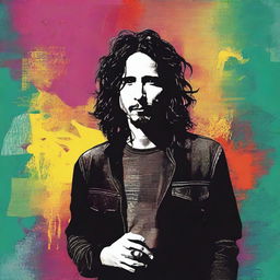 Design a journal branded with Chris Cornell's name, reminiscent of the 1990s, with vibrant colors