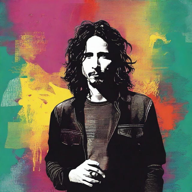 Design a journal branded with Chris Cornell's name, reminiscent of the 1990s, with vibrant colors